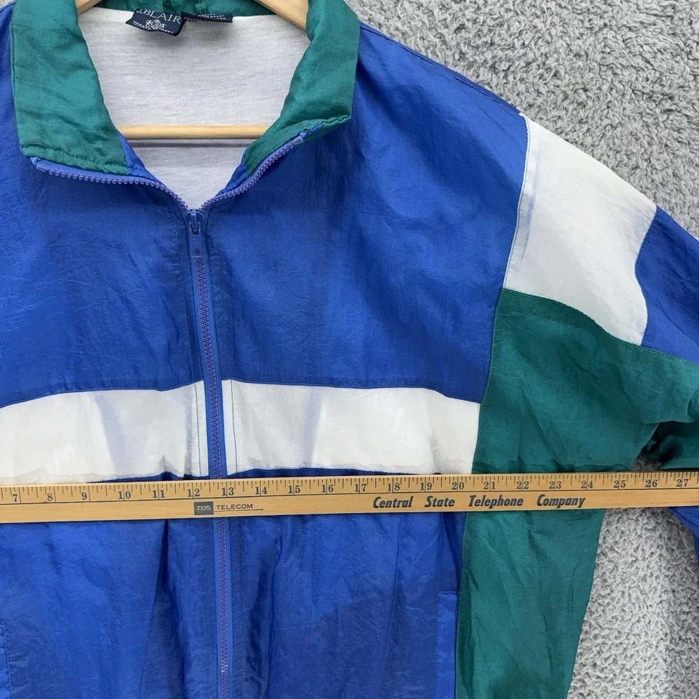 John Blair Green White Blue Men's L Nylon Windbreaker Jacket VTG 90s Color Block